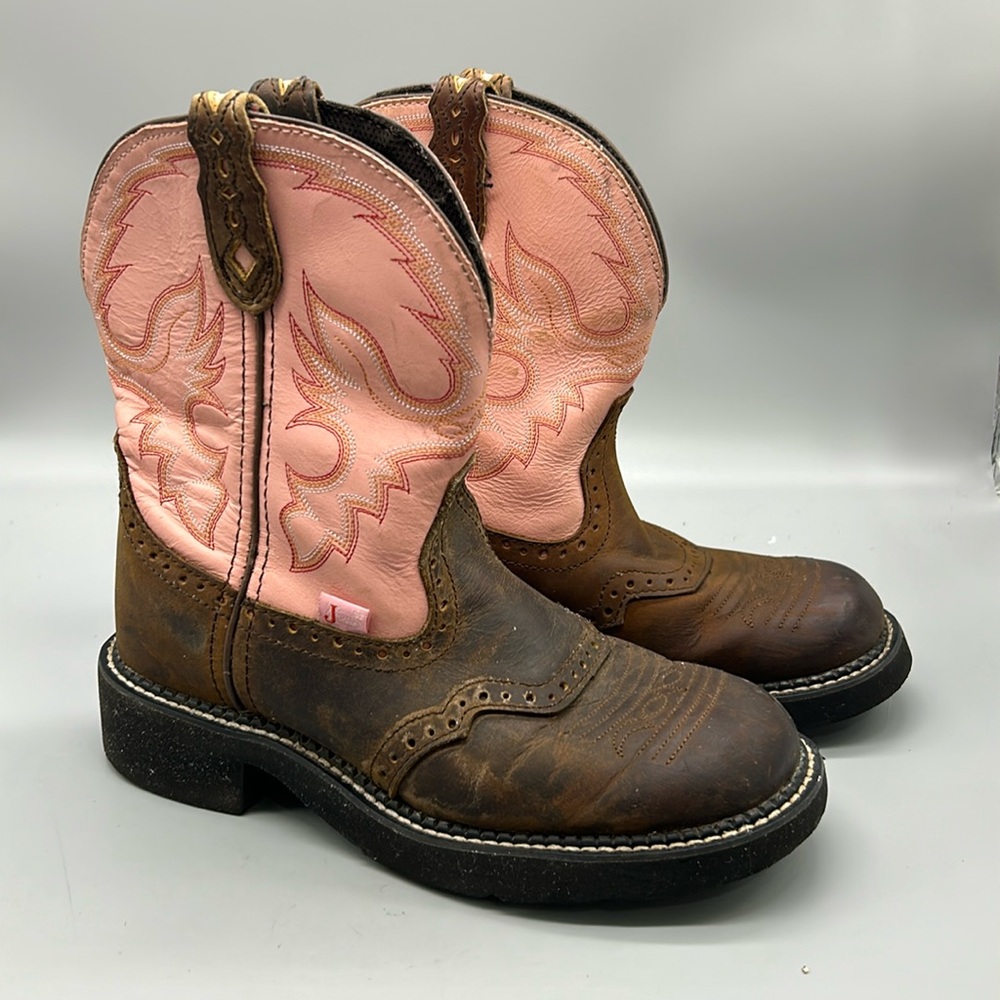 Justin Boots Gypsy Cowboy Western Boots Pink/Brown Soft Toe Womens Size 8.5B